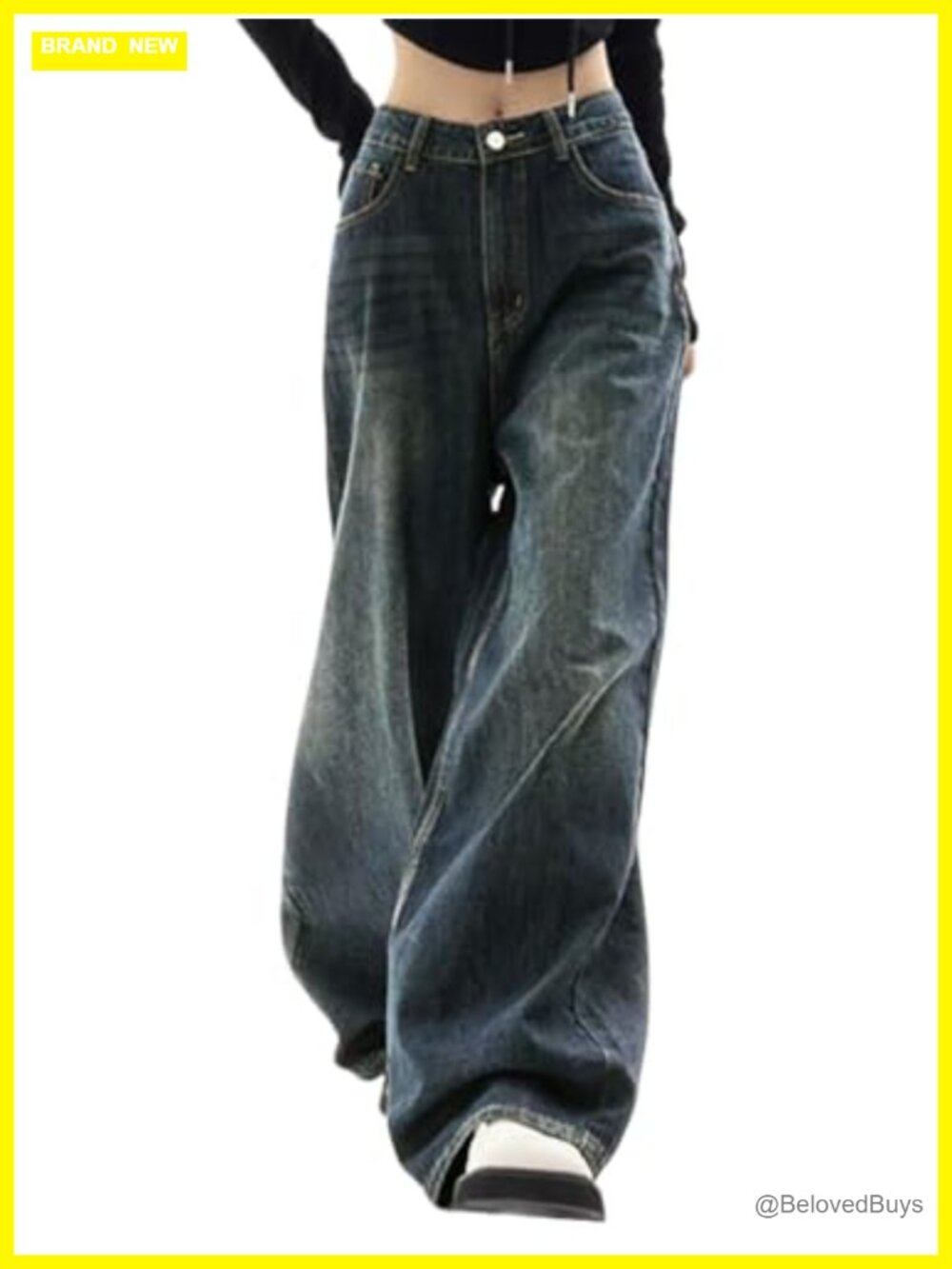 Women's High Waist Wide Leg Boyfriend Jeans Distressed Denim Pants
